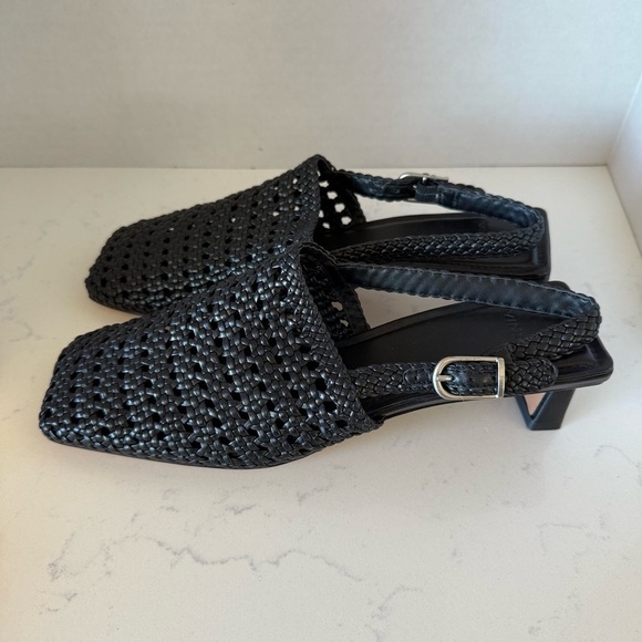Women Vince Eris Woven Leather Slingback Heels – Black – Size 6 (New, No Box)